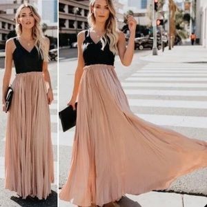 VICI High & Defined Black Faux Leather Maxi Dress Blush Pink Large Long Flowy
